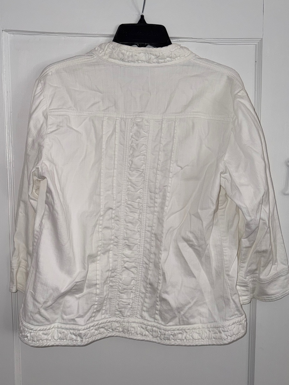 chicos White Ruffle-Back lightweight Jean Jacket - Picture 8 of 8